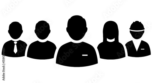 Silhouettes of diverse business professionals in various attire  