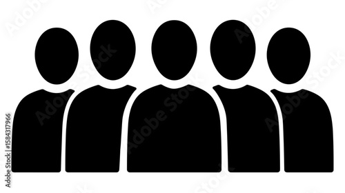Group of five abstract people silhouettes standing in line  