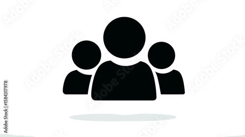 Group of three human silhouettes in minimalist style on white background  