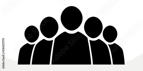 Group of five abstract people icons in black silhouette style  