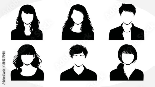Silhouettes of diverse people in various hairstyles and poses  