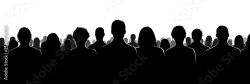 Group of human silhouettes standing together on a white background  