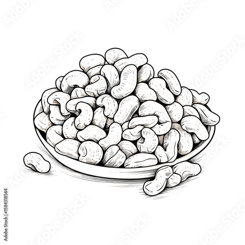Pile of cashew nuts in a bowl on white background  