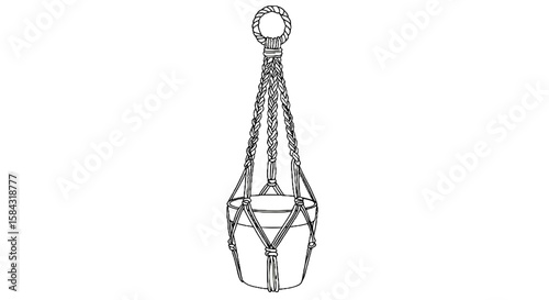 Line art rope plant hanger in minimalist design with circular loop  