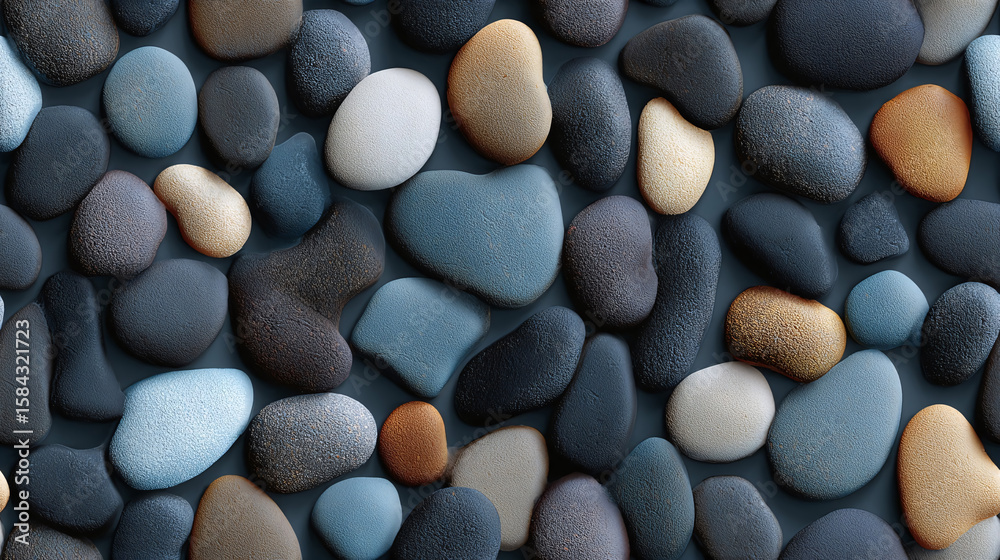 Seamless Pattern of Smooth Polished Stones in Various Colors, Decorative Pebble Background Seamless Pattern of Smooth Polished Stones in Various Colors, Decorative Pebble Background