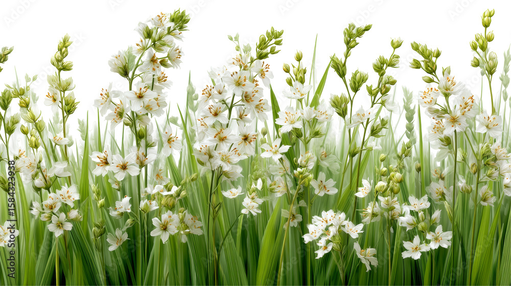 Fototapeta premium Lush Green Grass with Delicate Flowering Stems Capturing Nature's Beauty