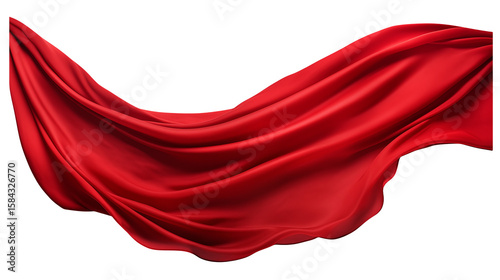 Flowing red satin fabric gently drapes isolated on transparent background, creating a visually striking effect.