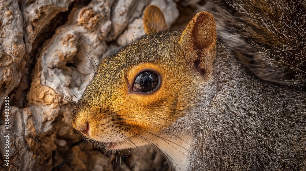 Obraz premium Close-up of a gray squirrel's face and fur.