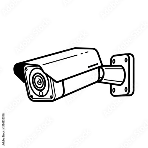 A security camera, mounted on a wall, with a protective casing.