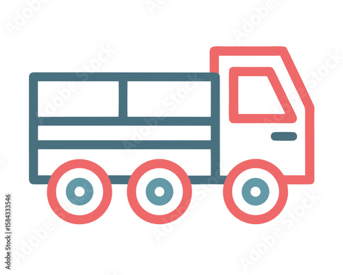 Stylized flat design icon of a delivery truck with a cargo bed
