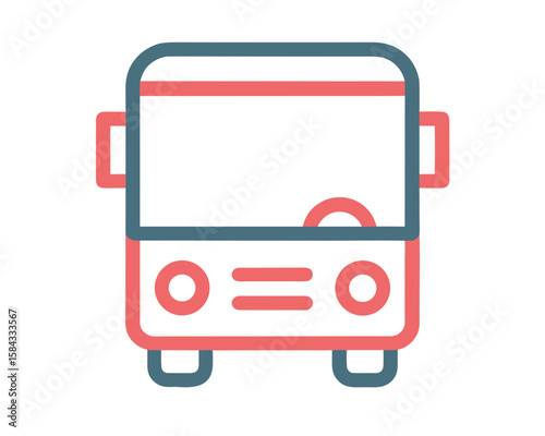 Simple stylized icon of a bus in coral and teal colors on white background
