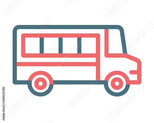 Stylized icon of a bus with red and blue lines on a white background