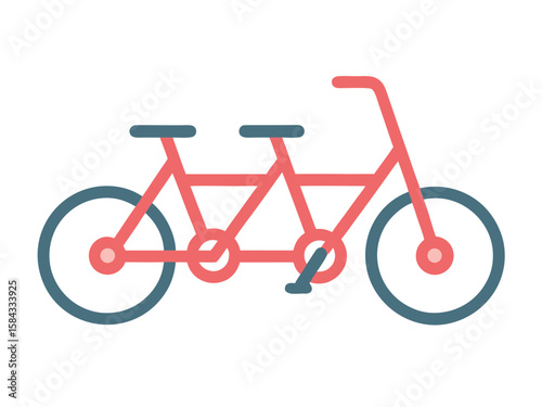 Simple flat design illustration of a red and blue tandem bicycle on a white background