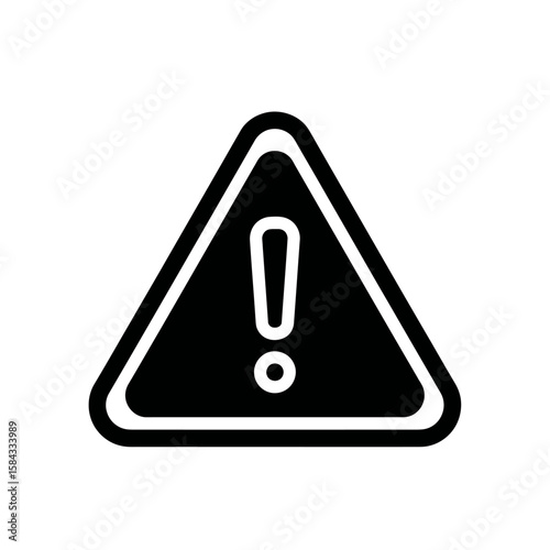 Black triangular warning sign with exclamation mark, indicating caution or alert.