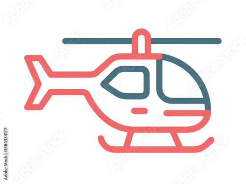 Stylized icon of a helicopter in coral and teal colors on a white background