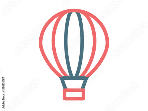 Simple graphic illustration of a hot air balloon in coral and teal colors