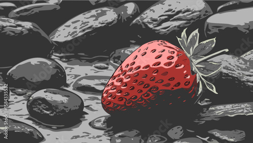 Strawberry still life art print, red fruit illustration, berry graphic design, food artwork, summer vibes