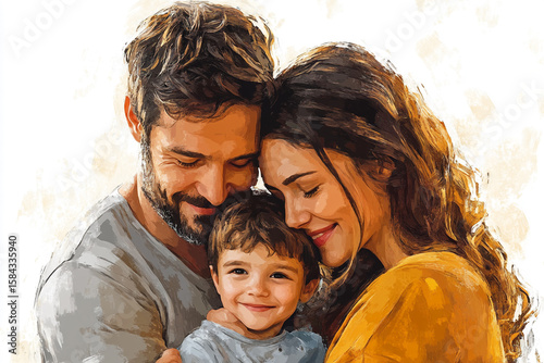 Smiling Family Bonding Together – Loving Parents with Happy Son Cutout

