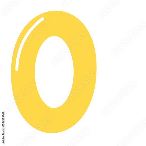  Glossy yellow number zero in bold rounded style. Perfect for children’s materials, games, vector icons, or playful digital design elements.