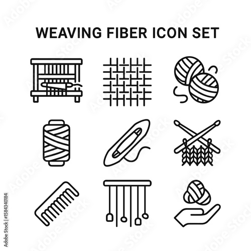 Fiber material icon set vector graphics. Outline symbols. Line design
