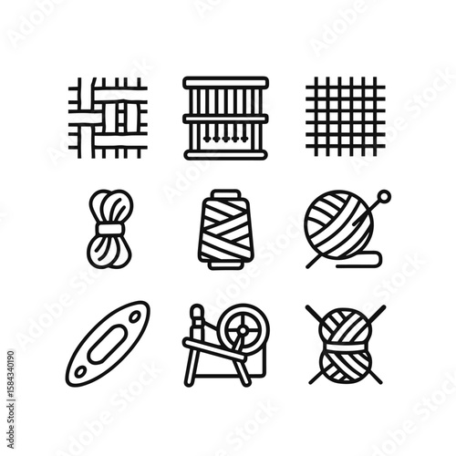 Fiber textile icon set collection. Outline symbols. Line design