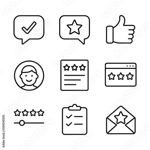 Feedback and rating icons collection. Outline symbols. Line design