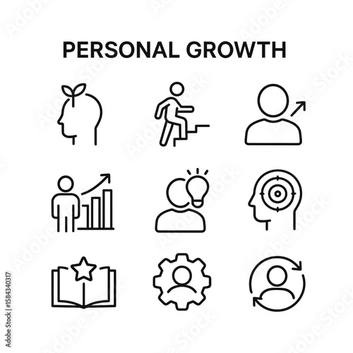 Growth and self development vector symbols. Outline symbols. Line design