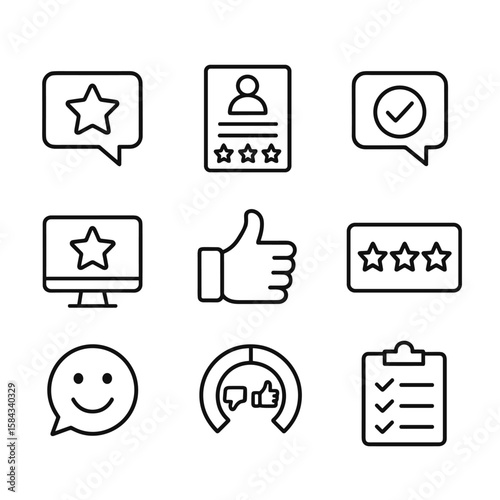 Feedback and review evaluation icons. Outline symbols. Line design