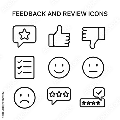 Customer feedback and rating icon set. Outline symbols. Line design