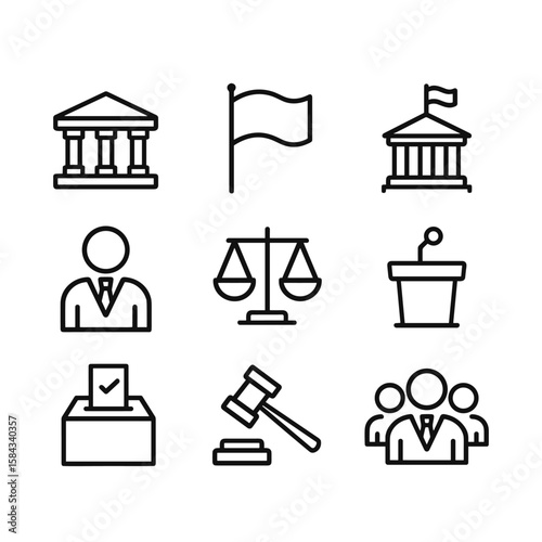 Administrative and governmental symbol set. Outline symbols. Line design