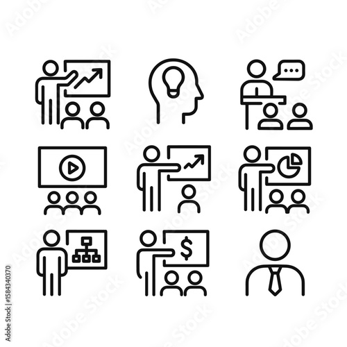 Professional business and office icons. Outline symbols. Line design