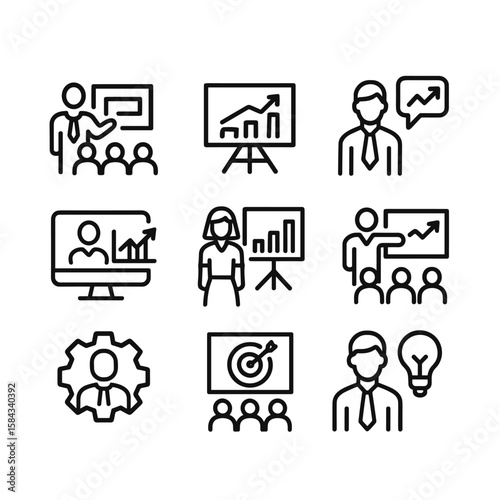 Corporate business and finance symbols. Outline symbols. Line design