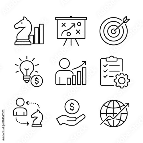 Business planning icons vector set. Outline symbols. Line design