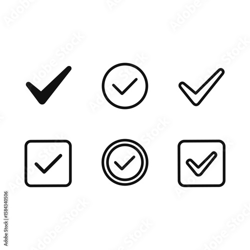 Vector checkmarks set collection. Outline symbols. Line design
