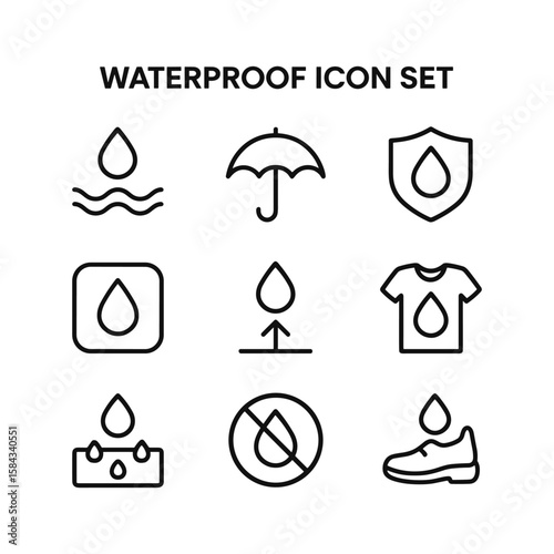 Water protection icons vector bundle. Outline symbols. Line design