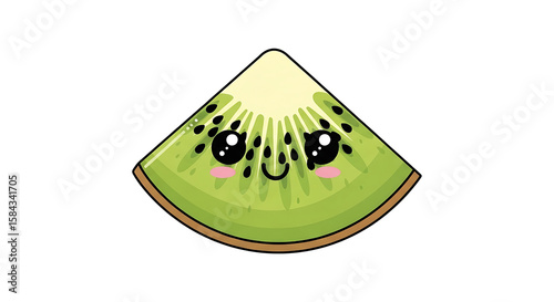 Cute Cartoon Kiwi Slice with Big Eyes and Smiling Face on Transparent Background