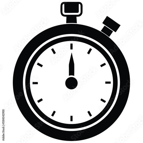 Black Silhouette of a Classic Stopwatch Timer Icon Design Element Illustration