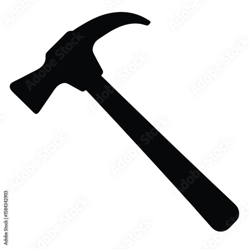 Black Silhouette of a Claw Hammer Tool for Construction and Home Repair