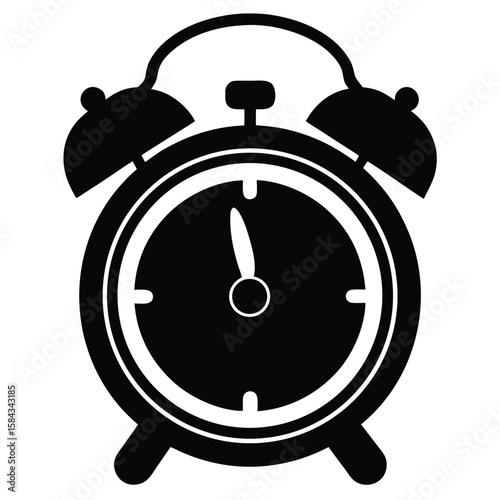 Black Silhouette of an Alarm Clock Showing Time at Twelve O'Clock