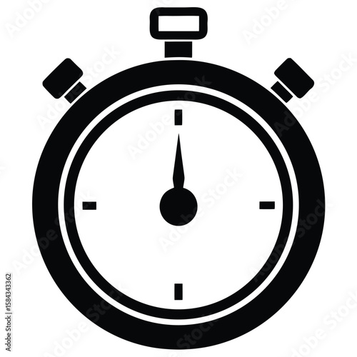 Black Stopwatch Illustration Isolated on White Background, Showing Precision and Timing