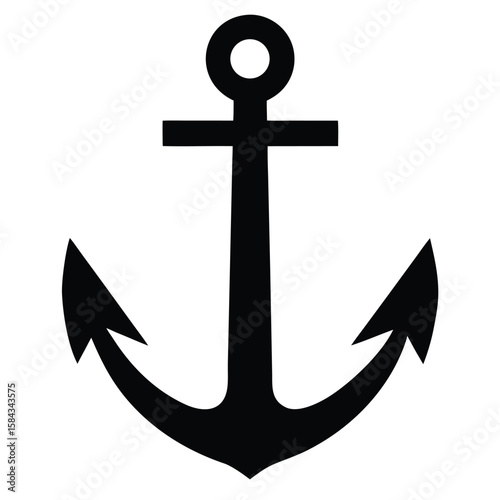 Bold Black Anchor Illustration on White Backdrop for Nautical Designs and Art