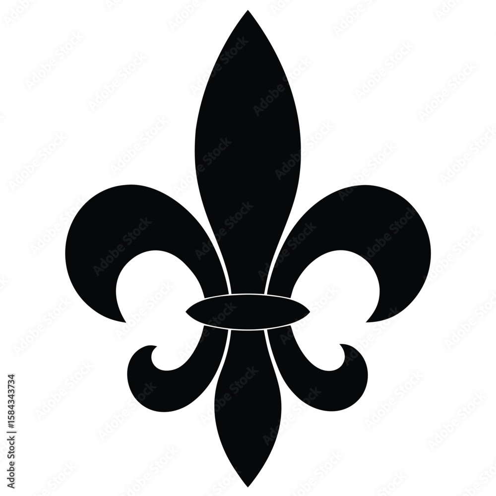 Bold Black FleurdeLis Symbol on White, a Classic Heraldic Emblem Bold Black FleurdeLis Symbol on White, a Classic Heraldic Emblem