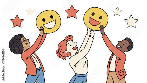 Employee Satisfaction Concept with Businesspeople Holding Joy Emojis Isolated Vector