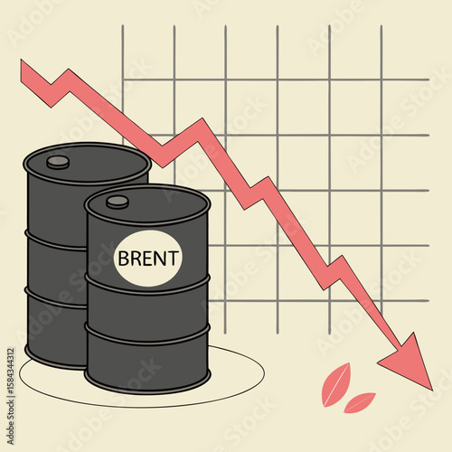 Falling Brent Crude Oil Prices Barrel and Graph Showing Market Decline