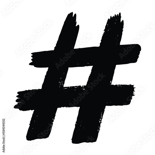 Hand Drawn Black Hashtag Symbol Illustration Isolated on White Background Element