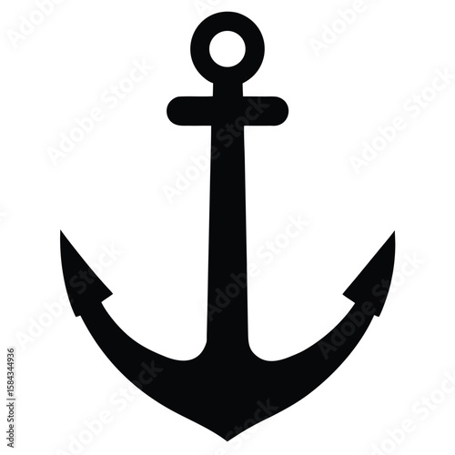 Isolated Illustration Black and White of a Classic Anchor Symbol on White