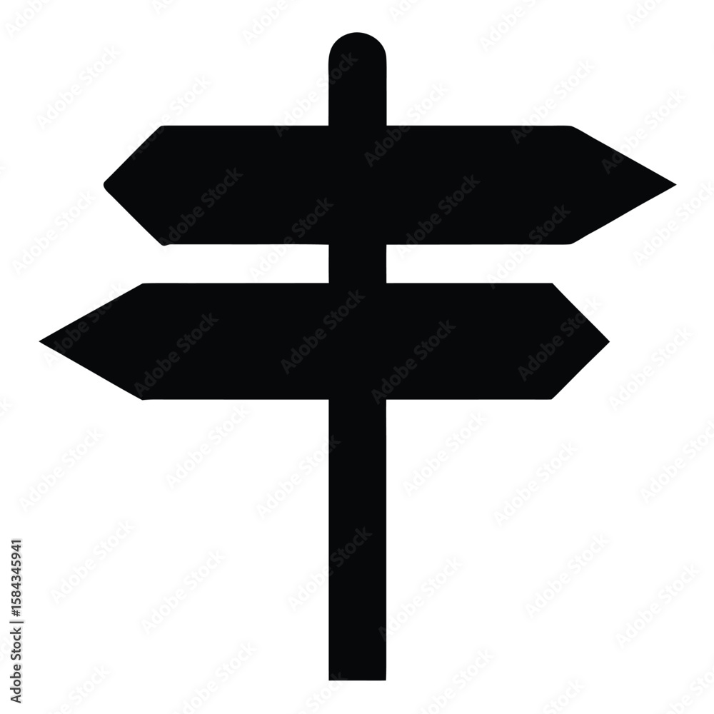 Fototapeta premium Simple Black Directional Signpost with Two Arrow Signs Pointing Different Ways