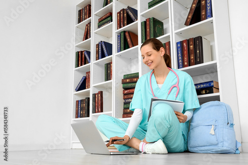Female medical intern with ...