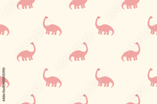 Cute cartoon pink brontosaurus seamless pattern.