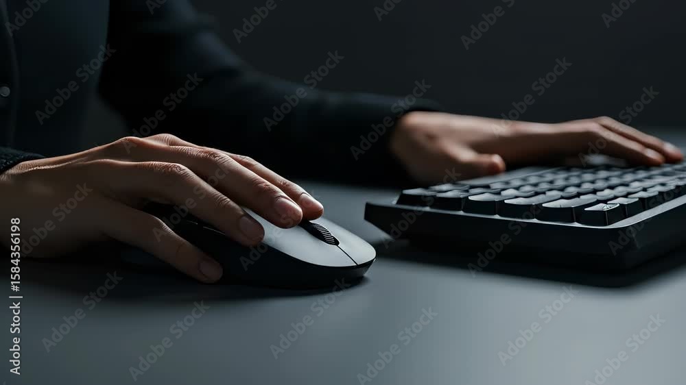 Engaged Hands Using Mouse and Keyboard on Desk for Task Completion or Gaming Session Engaged Hands Using Mouse and Keyboard on Desk for Task Completion or Gaming Session